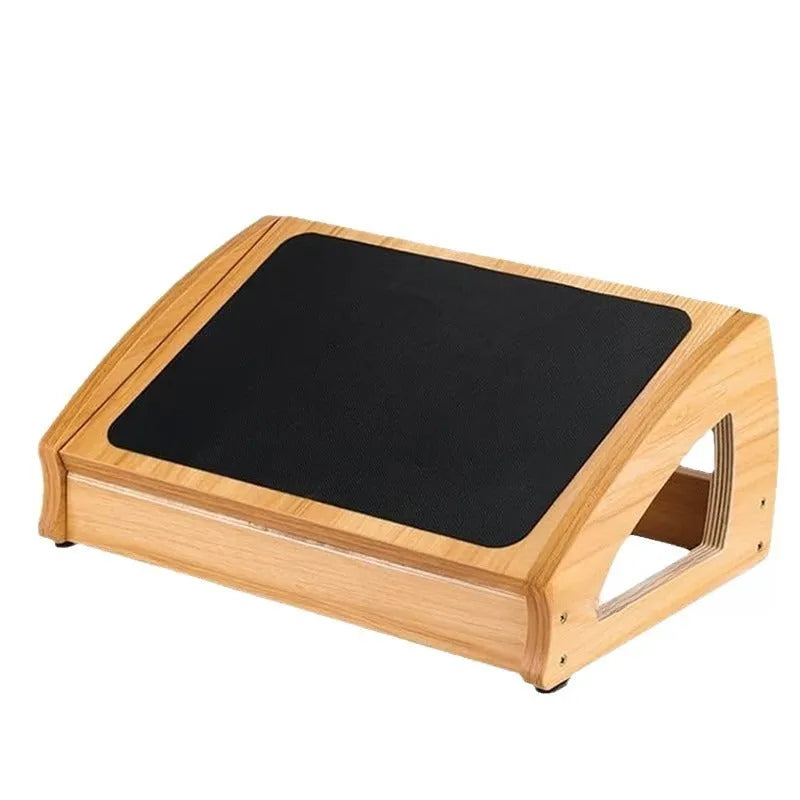 Wooden adjustable bamboo office desk footstool in wood colour