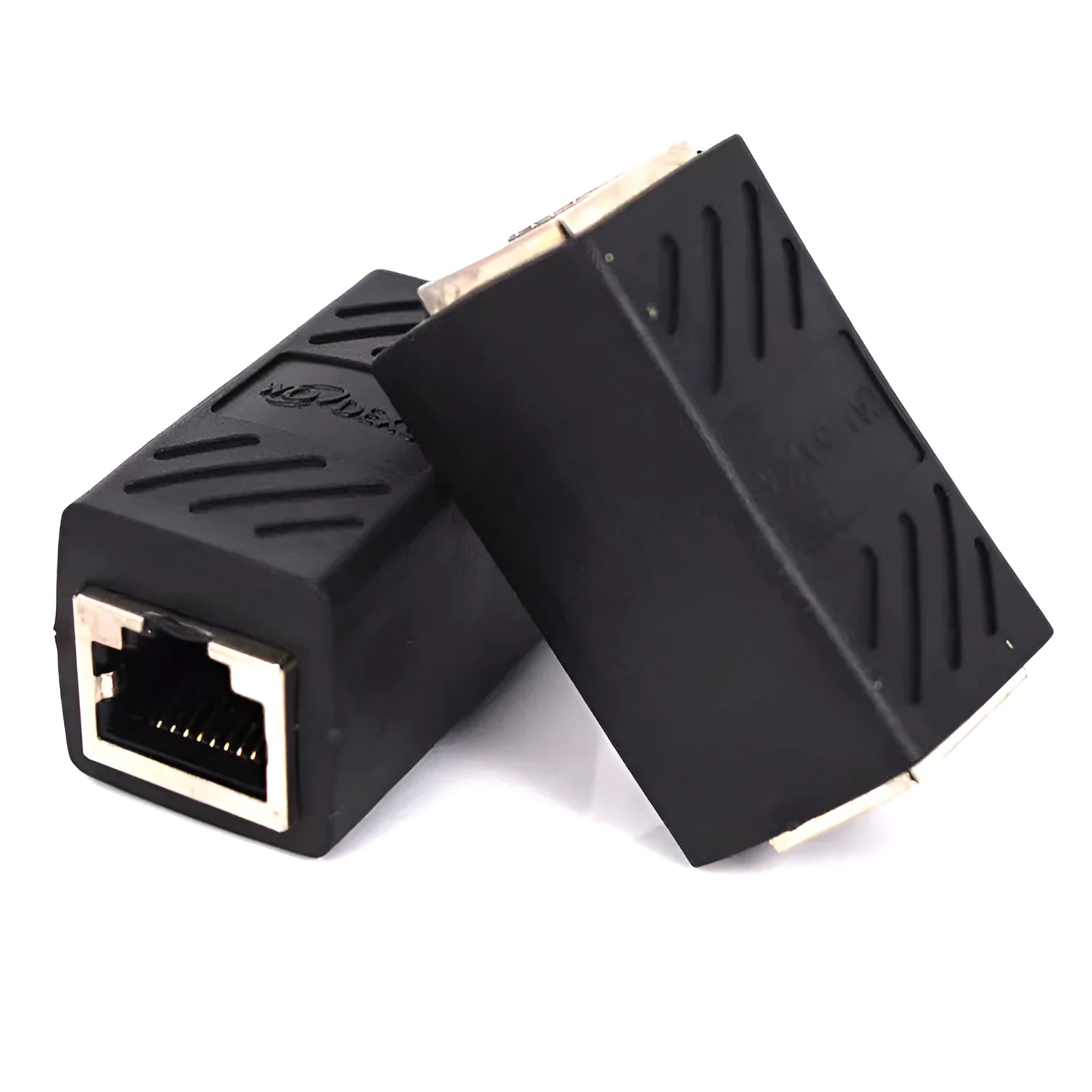 Black RJ45 network cable extender adapter for Ethernet connections