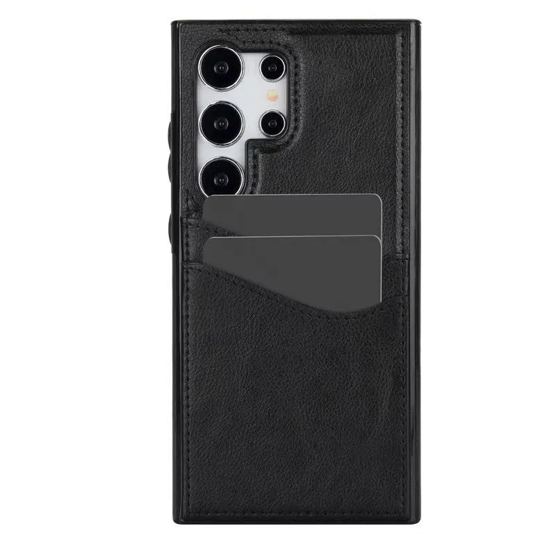 Business simplicity phone case card holster in silicone for Samsung and iPhone models, black colour, with card slot