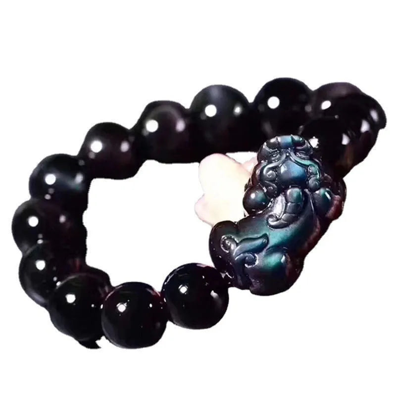 Obsidian crystal bracelet with natural ice colour beads in various size options