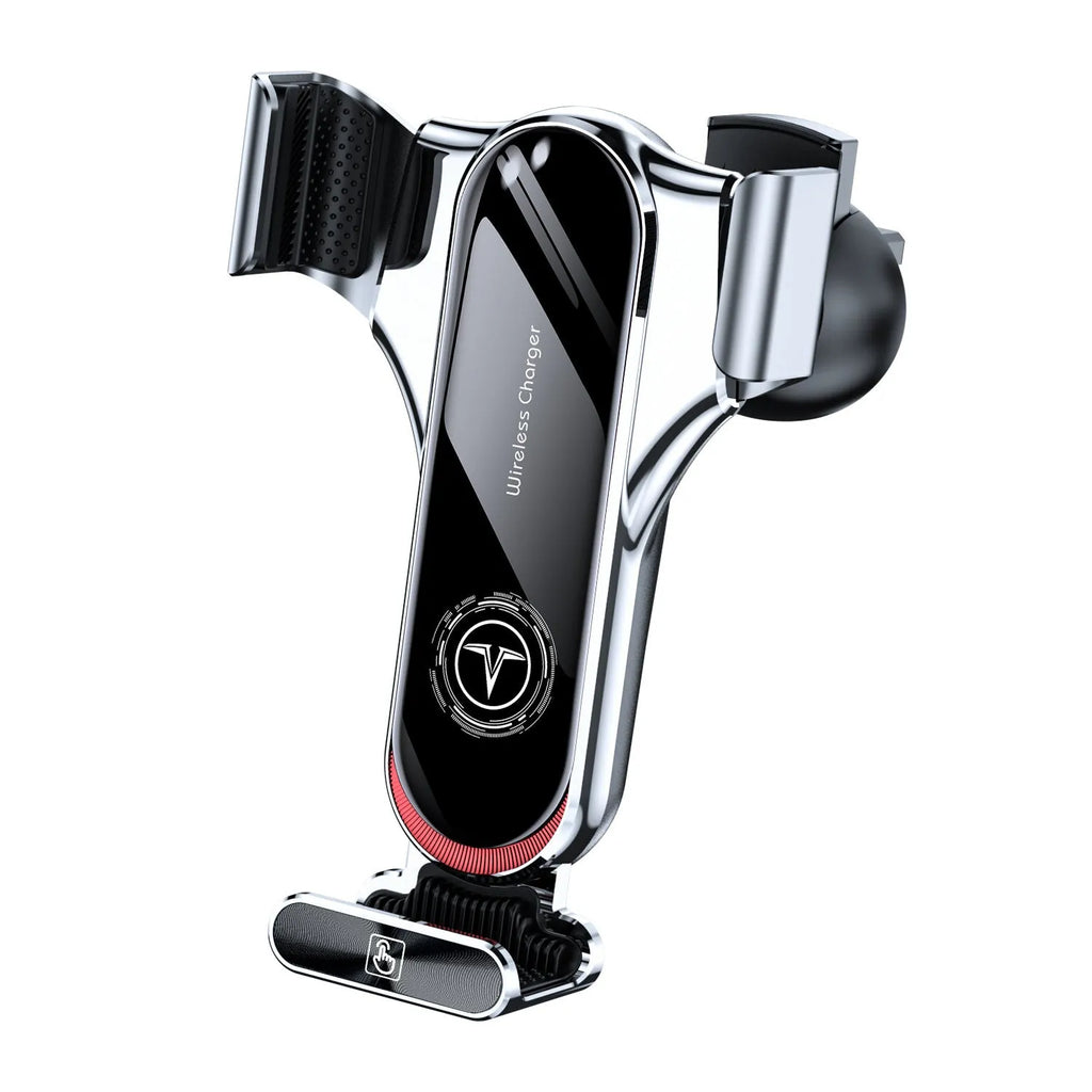 T11 wireless car charger, black or silver, infrared sensor, air outlet mount, Type-C output, stretching bracket