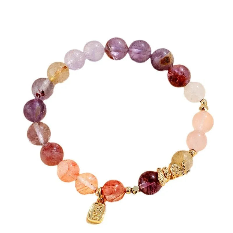 Women's lucky snake crystal bracelet with plastic flower charms and traditional Fu snake design in manual processing