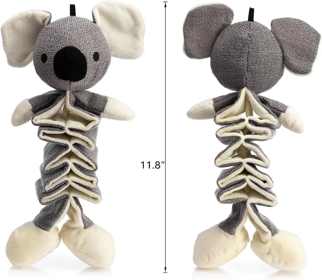 Hollypet grey koala squeaky dog toy with crinkle paper, measuring 30cm, for small medium and large dogs