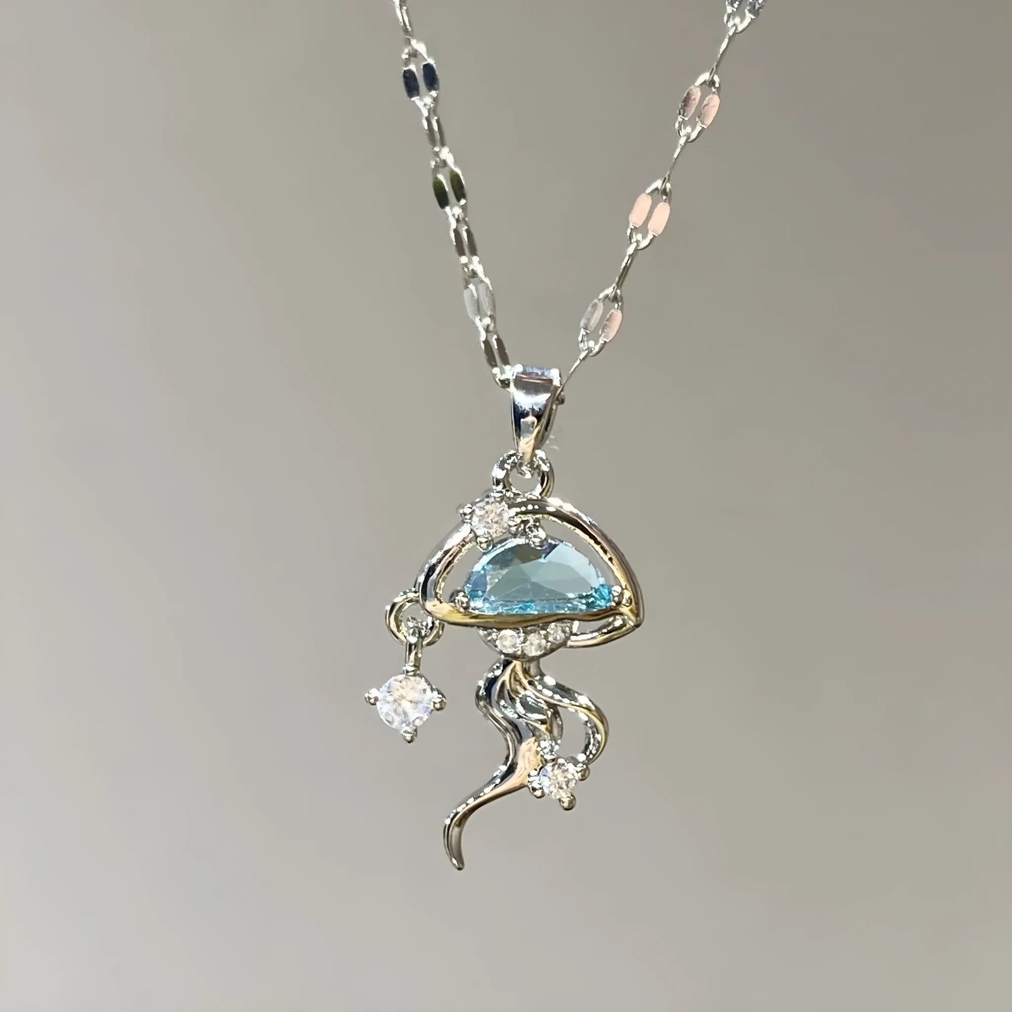 S925 sterling silver blue jellyfish necklace with adjustable chain