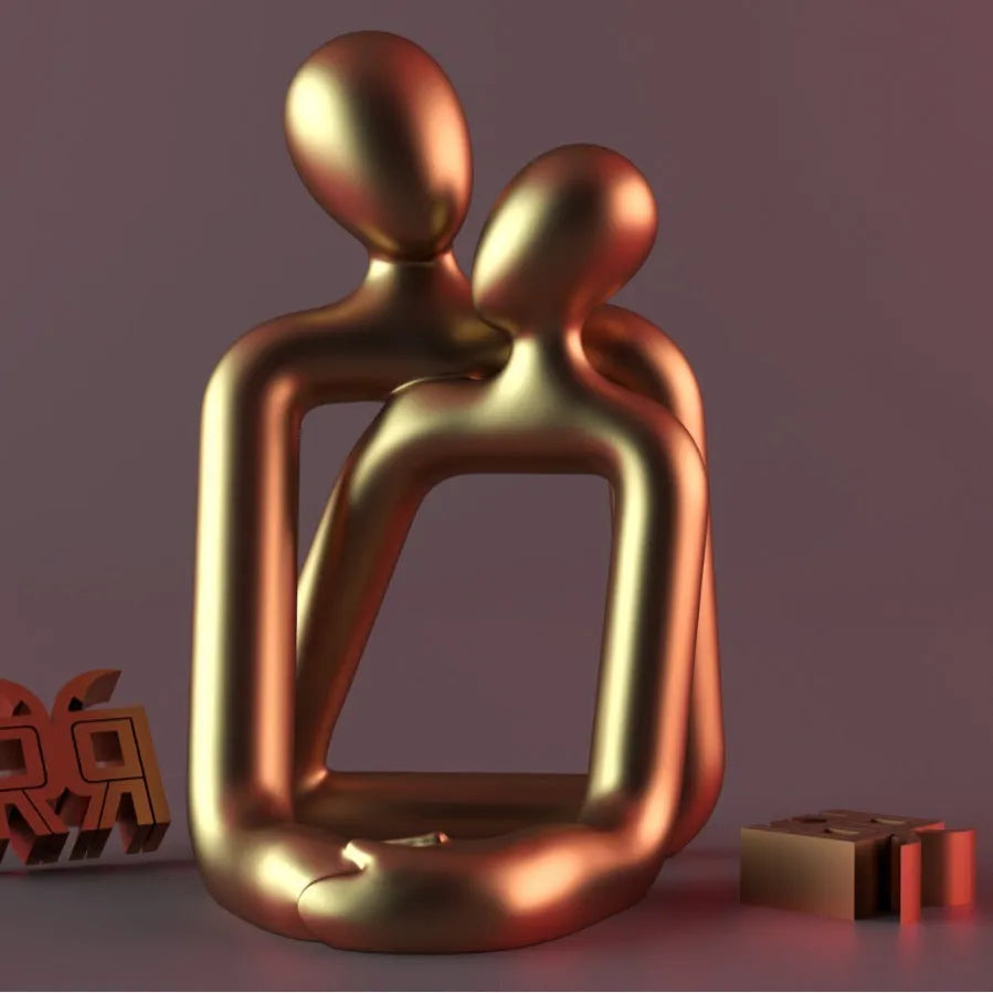 Modern loving couple resin statue in milky white or gold, a decorative figurine for desks and shelves.