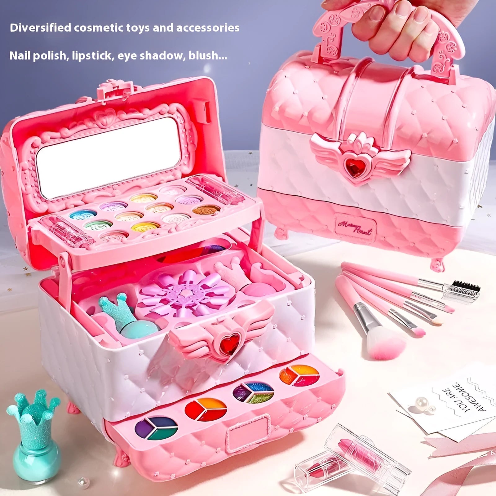 Colourful Princess cosmetic bag with plastic makeup toy set for children aged 4-6 years old