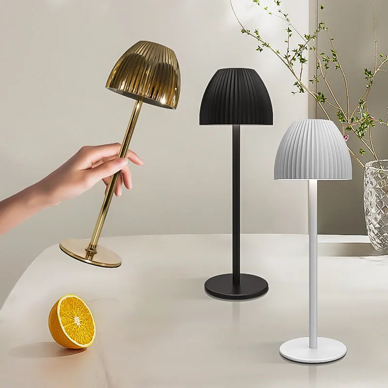 Ins pattern dimming night light with thin round base in black colour showing touch control surface