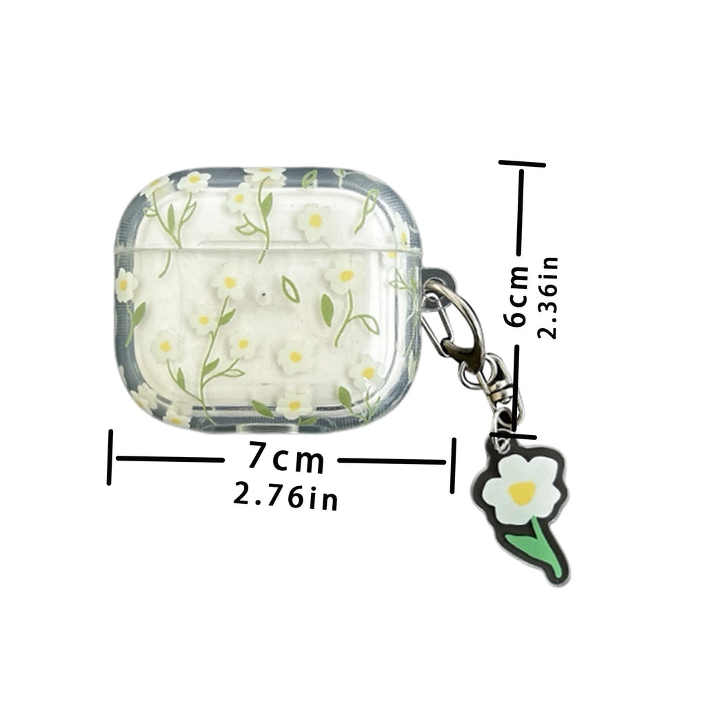 White transparent floral TPU protective cover for Apple AirPods showing decorative elements