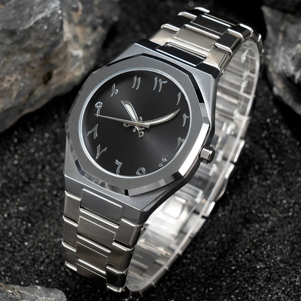 Men's business casual stainless steel quartz watch with 10mm thickness on wrist