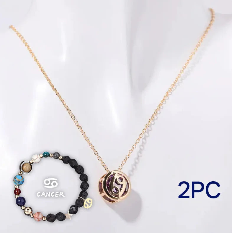 Natural stone beaded necklace and matching bracelet set on a textured background