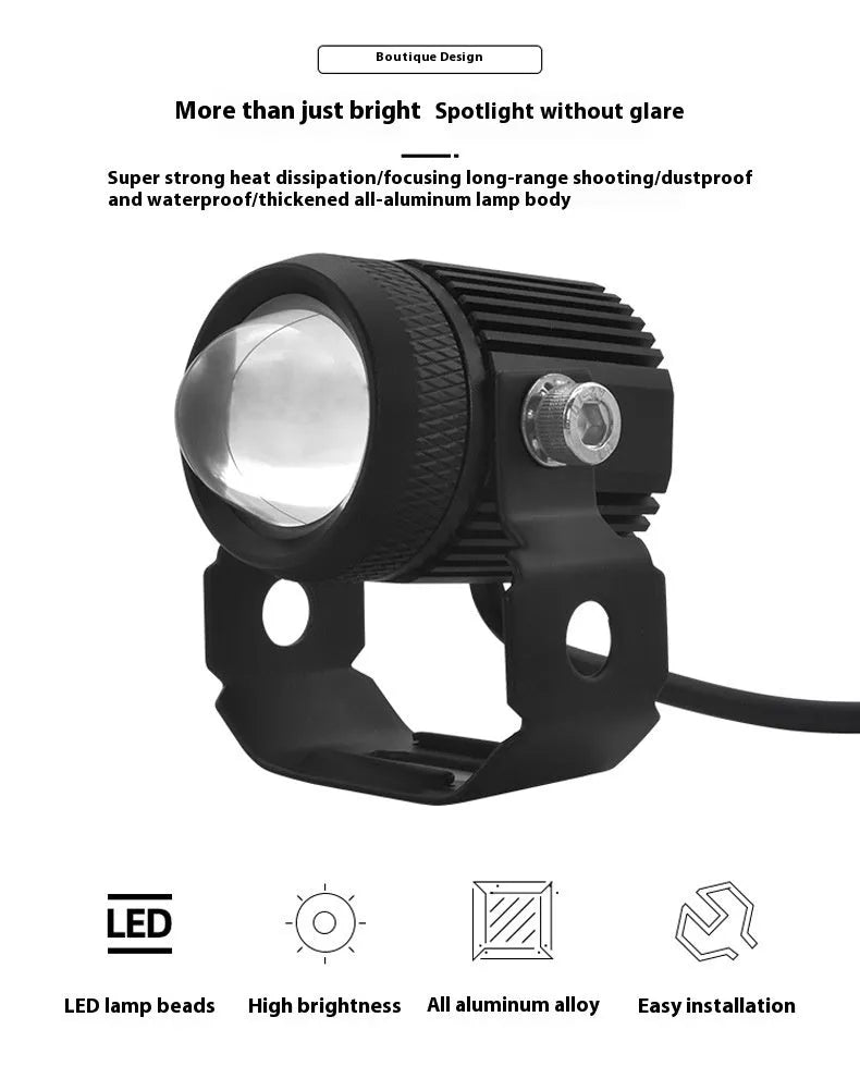 External fisheye Lock and Load spray motorcycle spotlight pair with aluminium housing