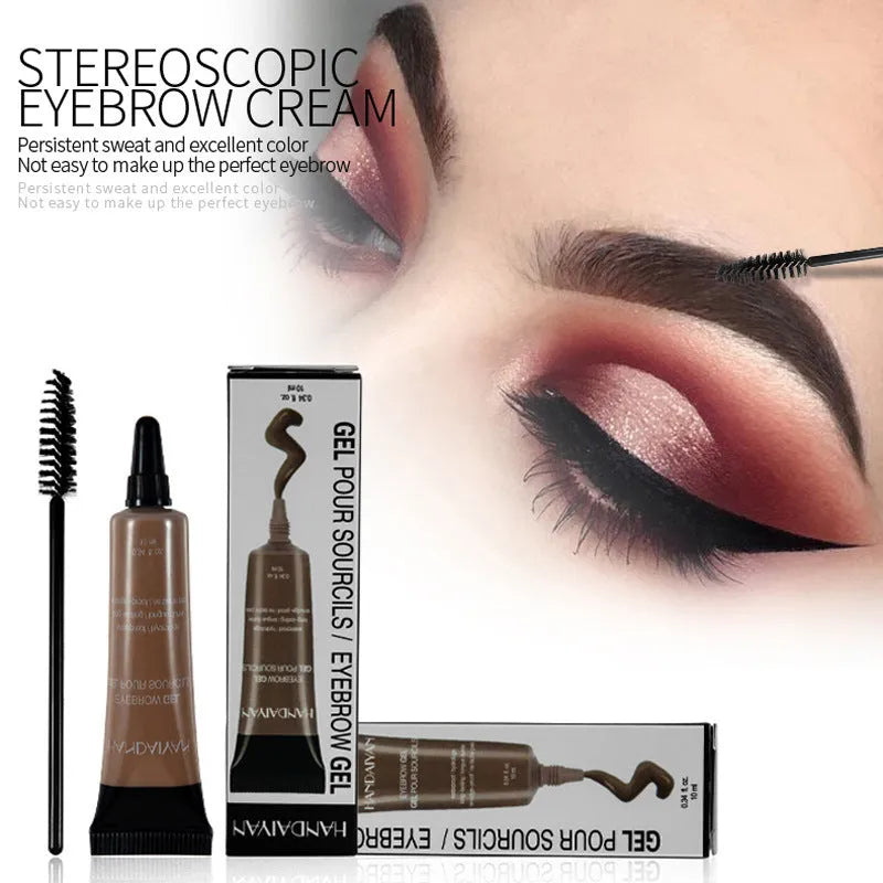 Eyebrow gel cream set with brush in black brown shades, waterproof long-lasting tint for natural 3D brows