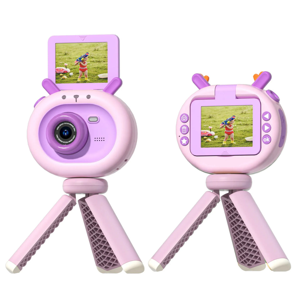 Purple children's digital camera with flip screen and silicone protection case