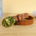 Men's cow head buckle belt with alloy fastening in black colour option