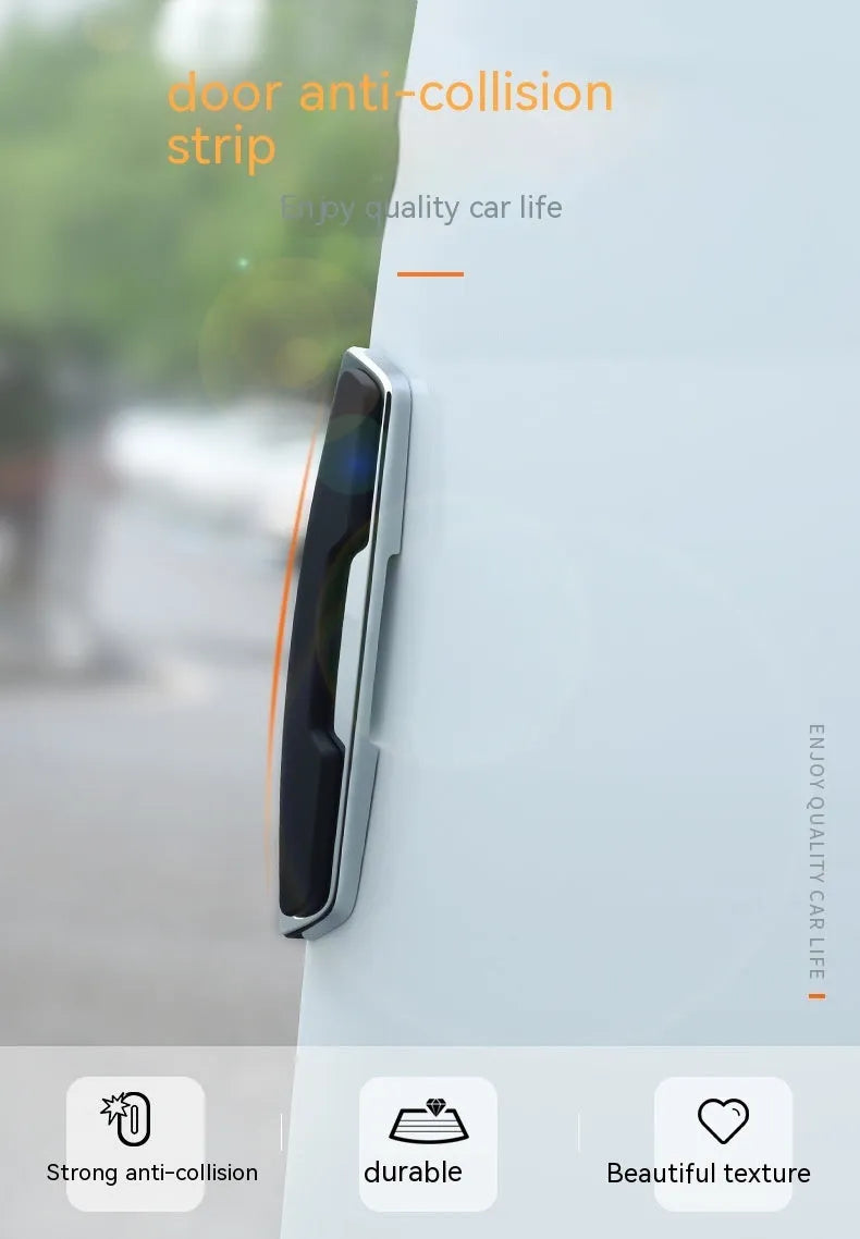 Black plastic silicone car door edge protection bumper strips, four pieces shown.