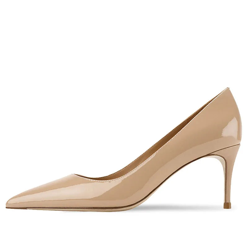Women's black pointed-toe stiletto heels with soft sole and slip-on design
