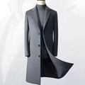 Men's slim fit wool trench coat in black, Korean business style, front view