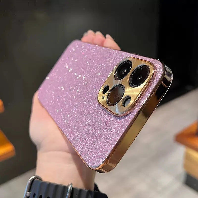 Electroplated star diamond glitter hard PC phone case in violet with reflective metal CD pattern