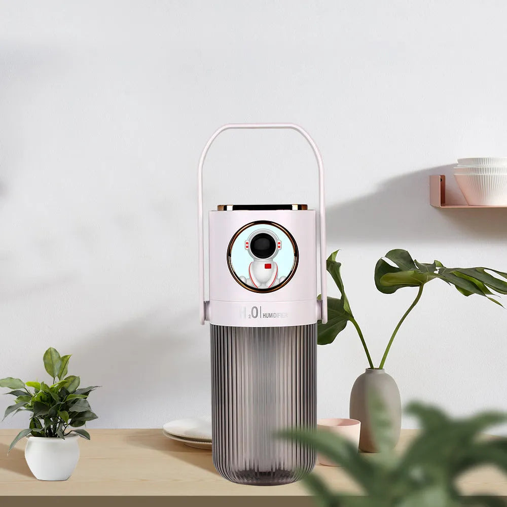 HOMEFISH cordless 300ml humidifier with 2000mAh battery in dark gray on a bedside table