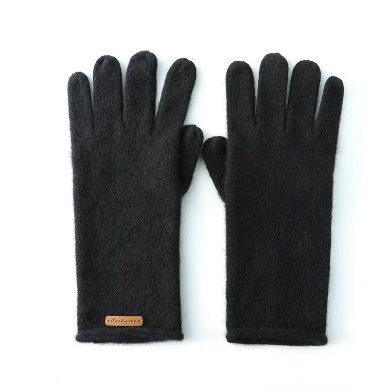 Cashmere autumn winter unisex riding gloves in black with jacquard knit and touch screen fingertips