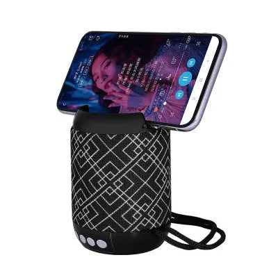 Mini fabric Bluetooth speaker with phone holder in black, blue, green, red or white