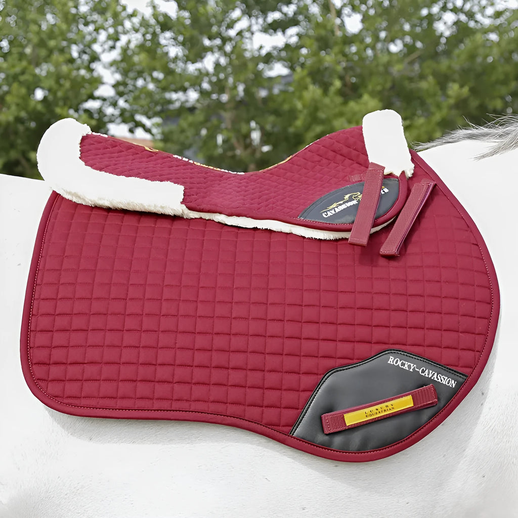 Wool riding saddle pad for equestrian and cycling in black, navy blue, white, or wine red.