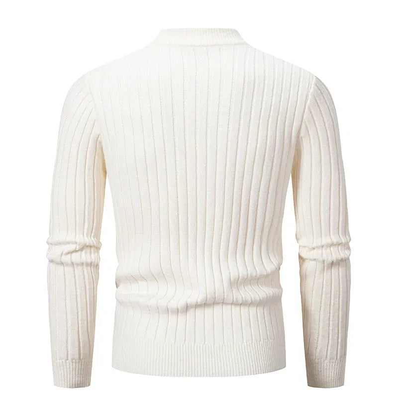 Men's solid colour stand collar pullover sweater in polyester, loose fit, available in beige, black, red, khaki, and blue