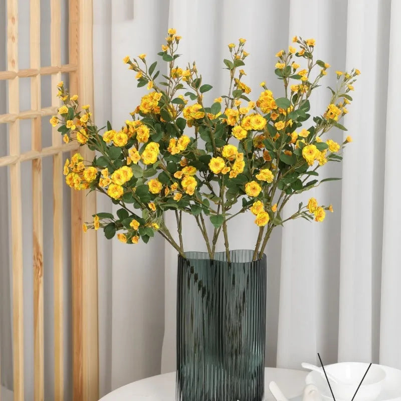 Multi head small rose silk artificial flower ornament in white, champagne, yellow, pink or orange for wedding and home decoration