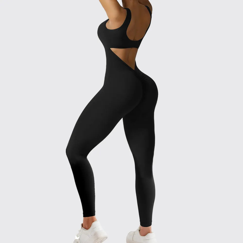 Women's sleeveless flare jumpsuit in Army Green colour for yoga and fitness activities