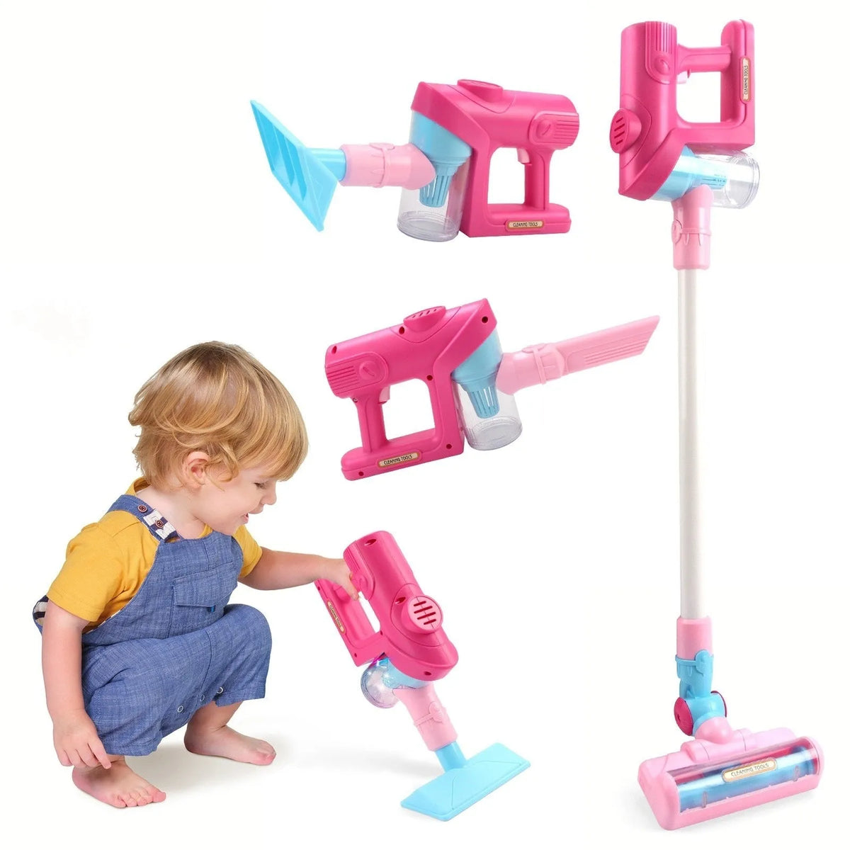 Children's play house vacuum cleaner toy with sound and light, mini plastic cleaning combination for ages 4-6