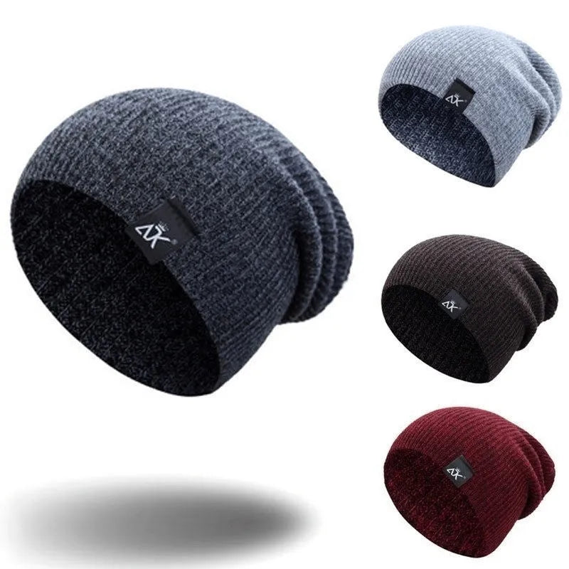 Unisex knitted acrylic beanie in army green on a white background, stretchy 55–60cm fit for outdoor winter use