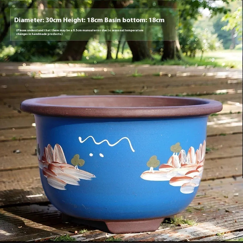 Ceramic extra large orchid bonsai flower pot with tray, floor-standing, simple style