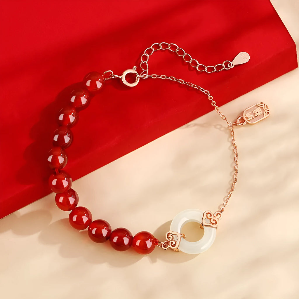Women's sterling silver 925 bracelet with peace buckle charm and xiangyun design