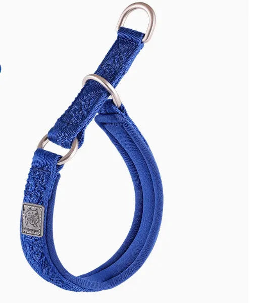 Dog P chain walking collar in nylon webbing with aluminium alloy hardware, available in multiple sizes and colours