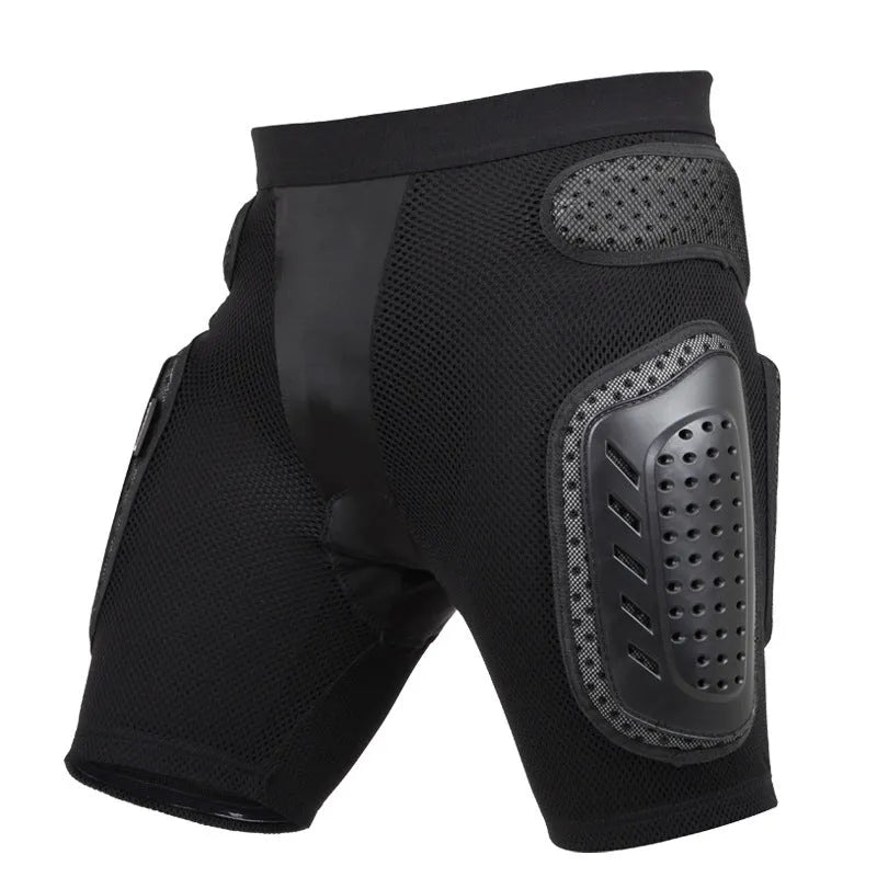 Black multifunctional cycling hip protection pants shown in size L, featuring integrated hip pad.