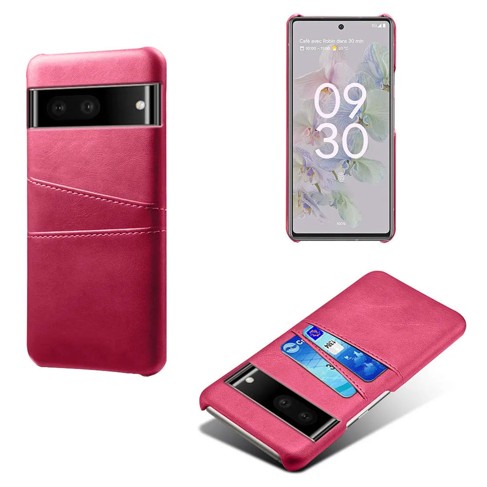 Calf pattern leather card phone case for Google Pixel 7 in black, back view with card slot