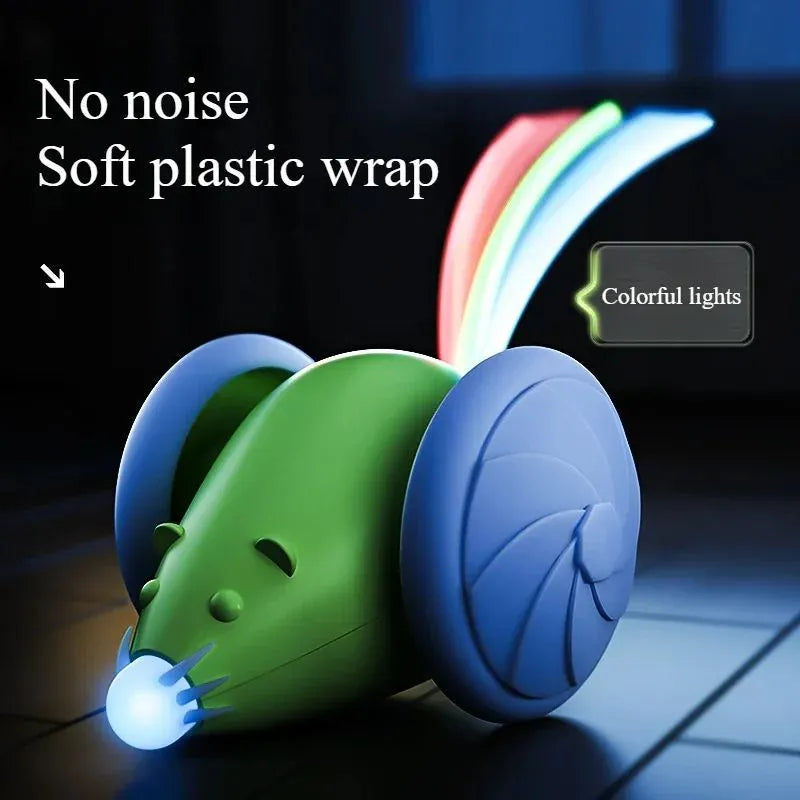 Green and white plastic automatic electric mouse cat teasing stick toy for indoor cats