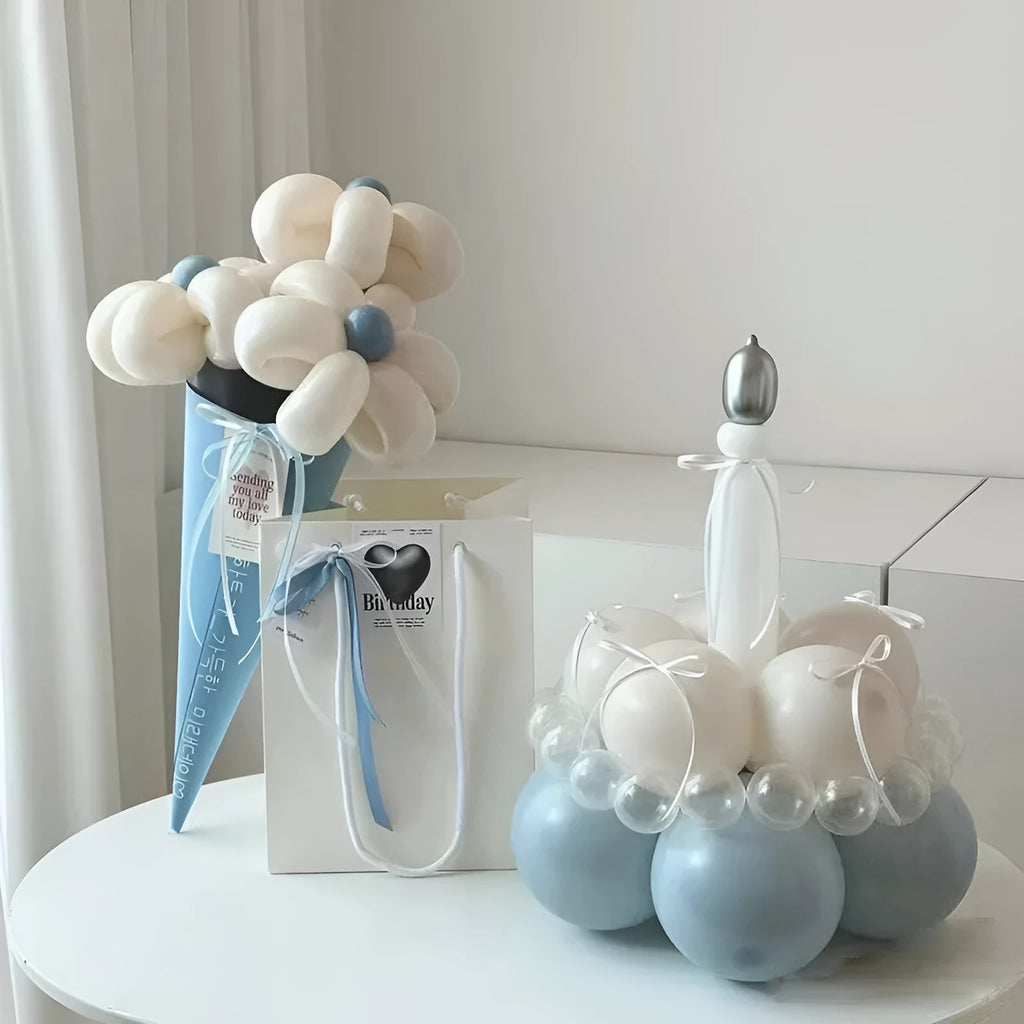 Round DIY balloon bouquet cake kit package for handmade party decoration.