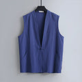 Men's grey linen sleeveless vest with a loose fit on a hanger