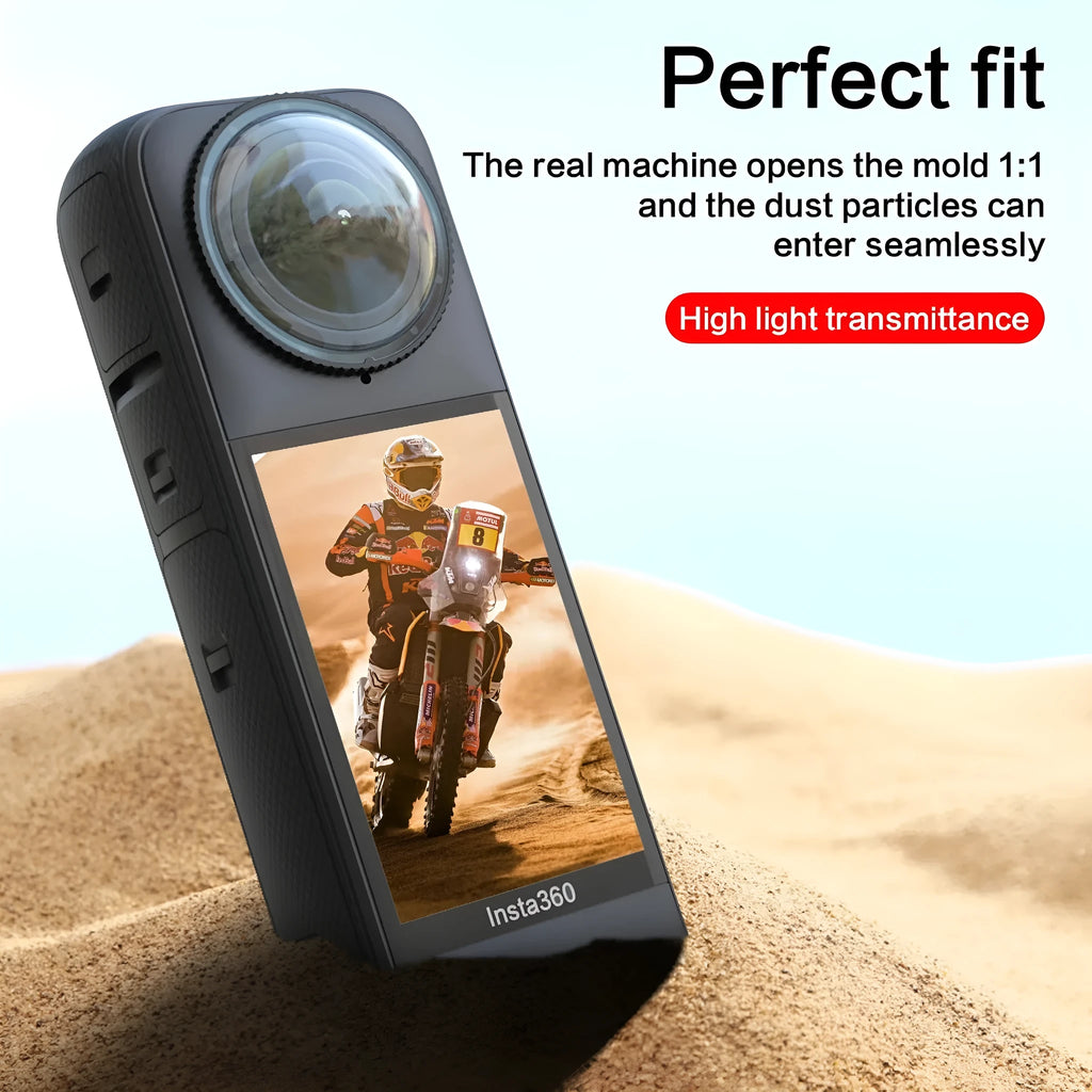 Insta360 X4 lens protective glasses in rotating glass and plastic with two protective mirrors