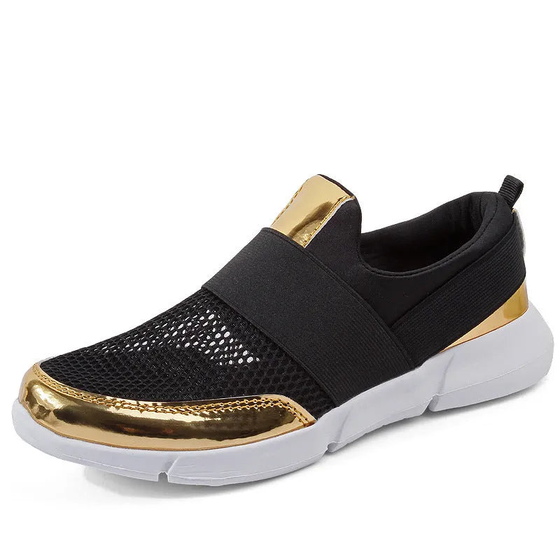 Blue, black, and grey low-cut women's casual sneakers with breathable mesh lining.