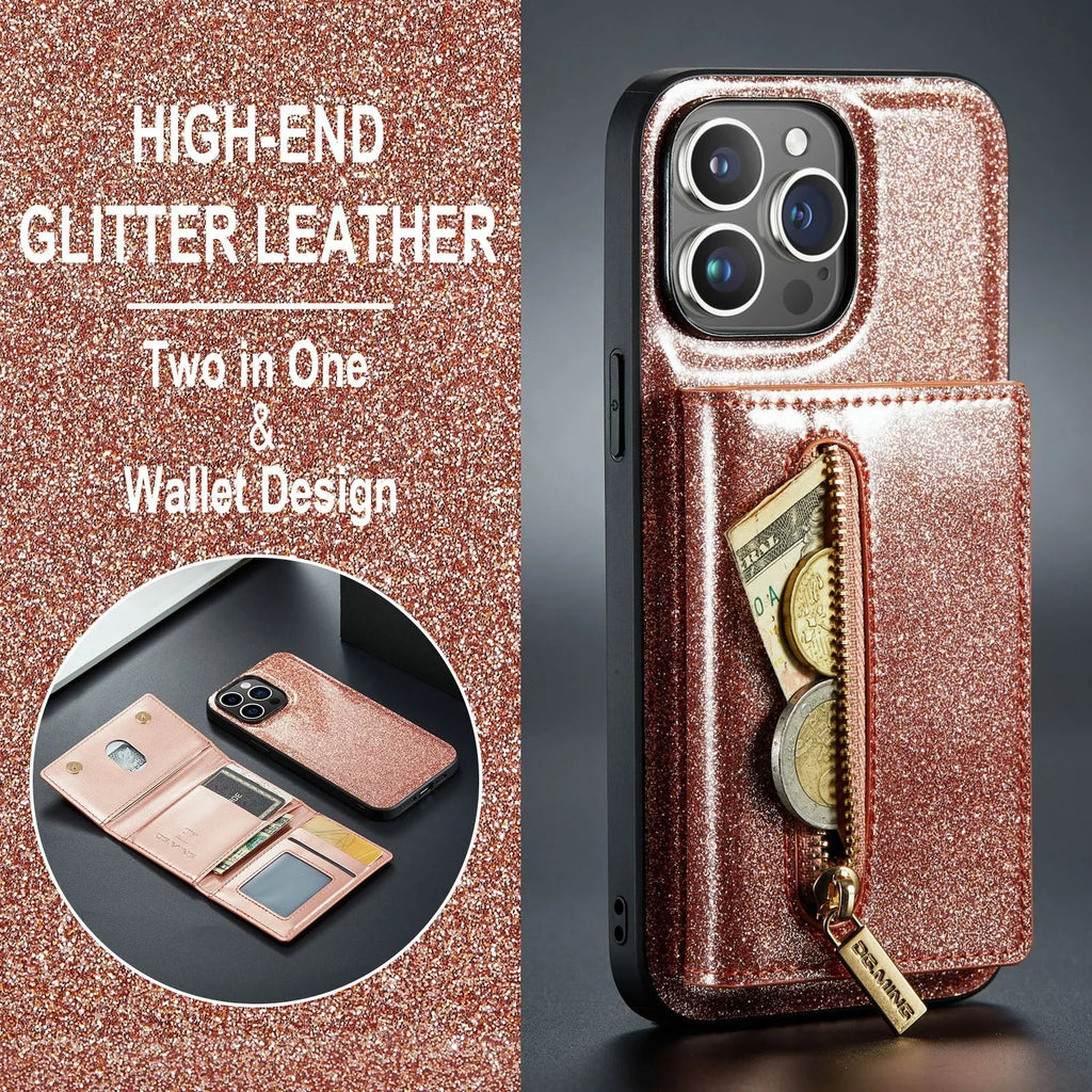 Lambskin leather magnetic card holder phone case for iPhone with bracket and card slot, cool black colour