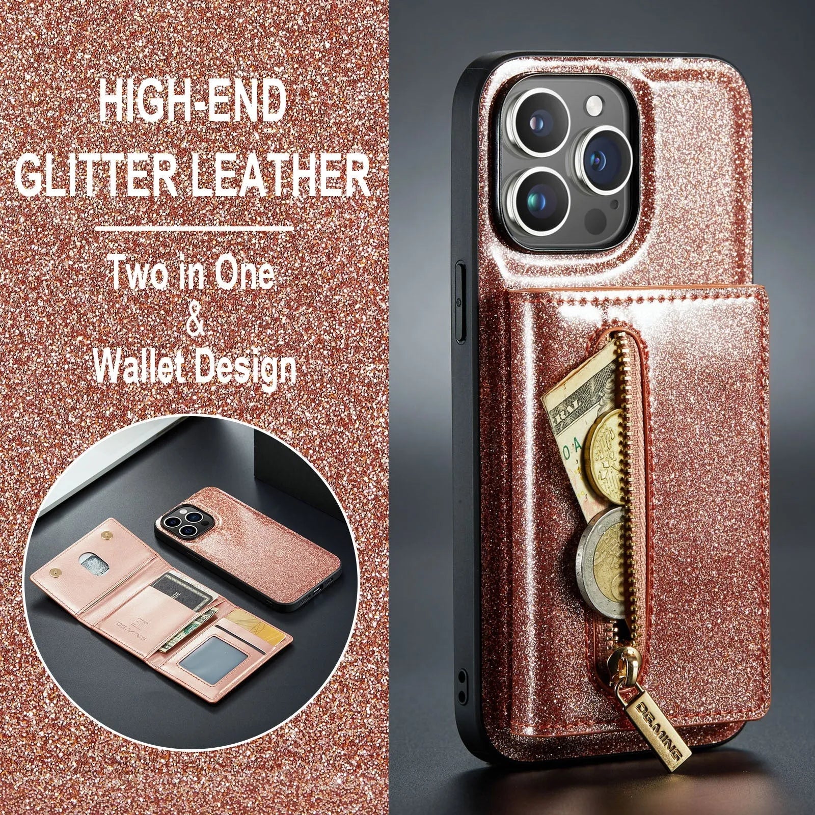 Lambskin leather magnetic card holder phone case for iPhone with bracket and card slot, cool black colour
