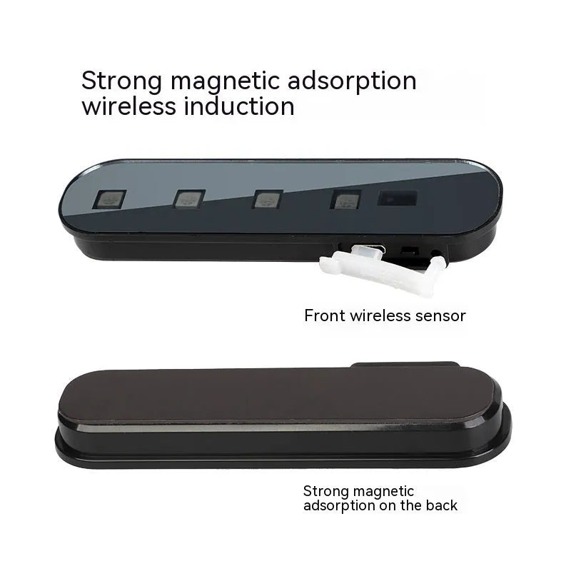 Car door induction lamp with magnetic base showing colourful T-style light projection on ground