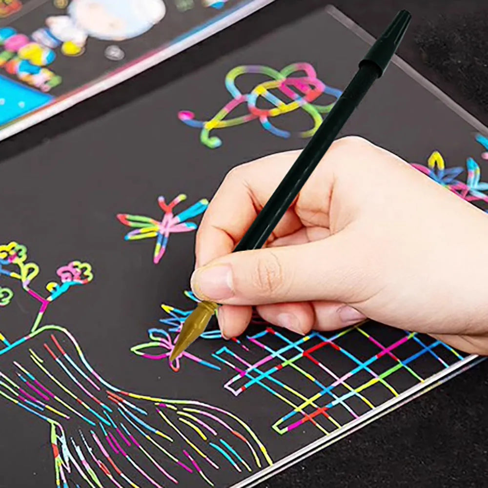 Children's scratch art brush pen with single scratching tip for craft activities