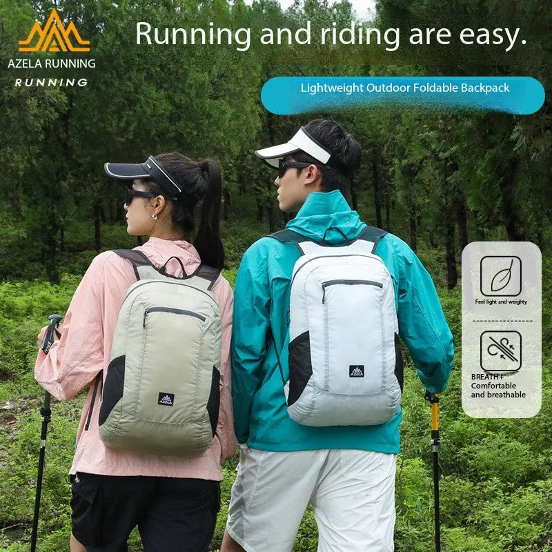 AZELA lightweight hiking backpack in white with multiple pockets and breathable mesh straps, outdoor travel daypack