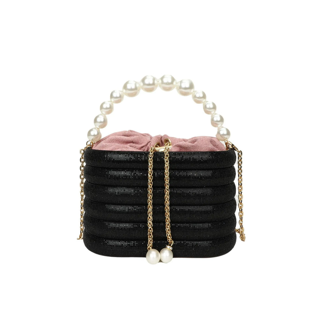 Women's retro crossbody dinner bag with pearl bead detailing in soft PU material