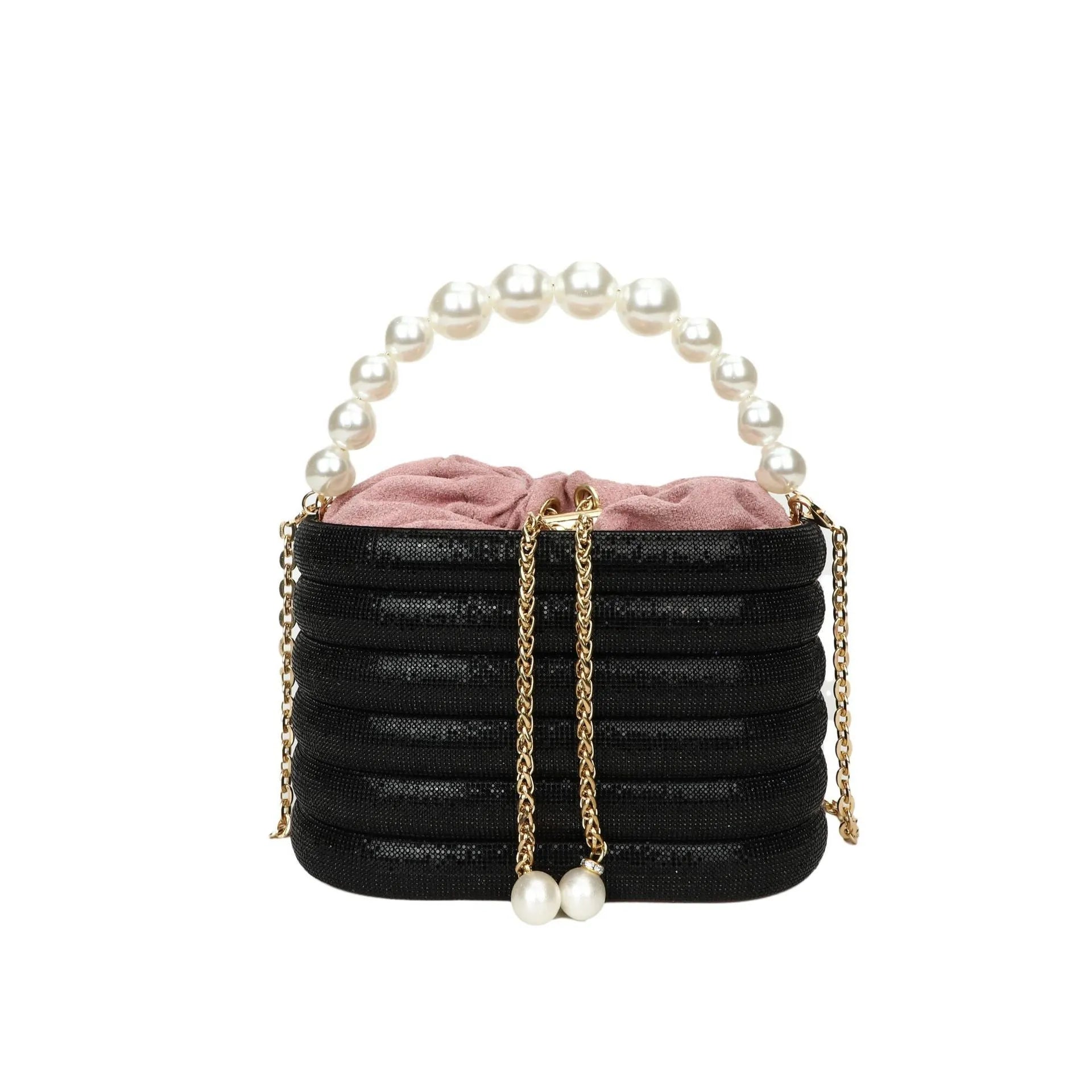 Women's retro crossbody dinner bag with pearl bead detailing in soft PU material