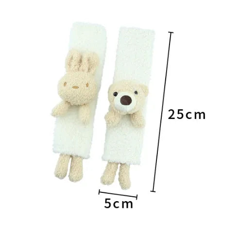 Cartoon plush lamb wool car seat belt shoulder protector in bear and rabbit designs.
