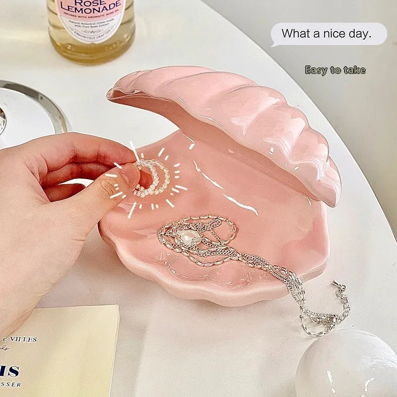 Yellow porcelain storage tray for girls with optional pink or white shell and night light.